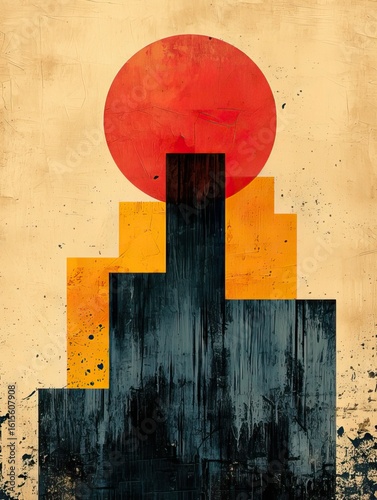Retro Vintage Illustration with Soft Pastel Gradient and Minimal Geometric Shapes
