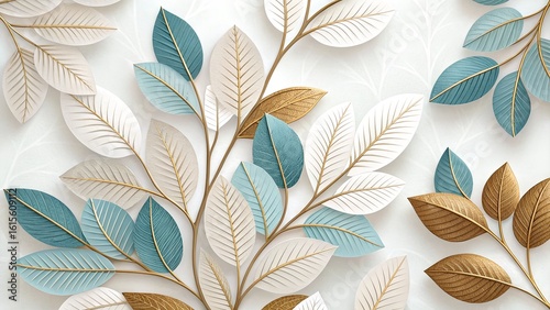 Elegant botanical design featuring gold accents on leaves for a modern sophisticated look and feel