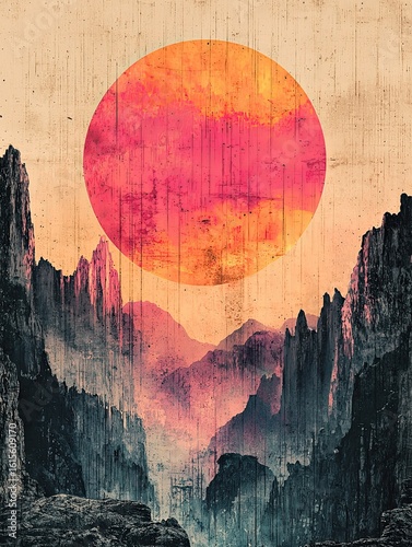 Vintage Retro Illustration with Soft Pastel Colors and Geometric Elements