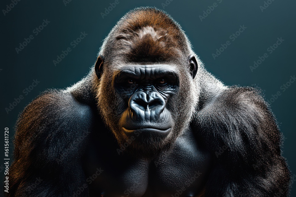 Obraz premium Strong gorilla with dark fur and intense gaze