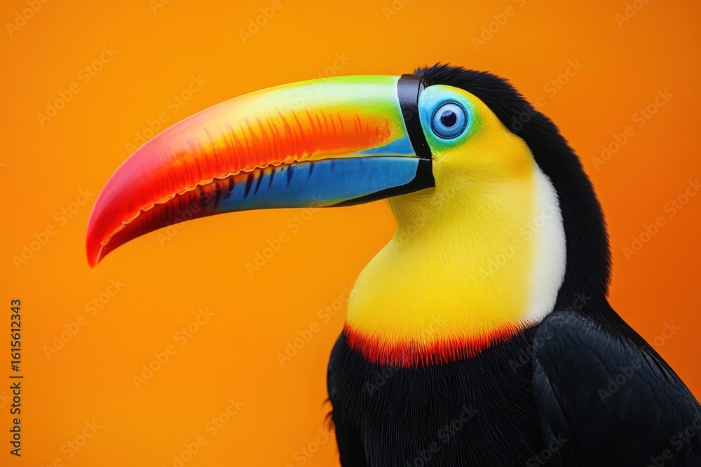 Naklejka premium Colorful toucan with giant beak and bright feathers