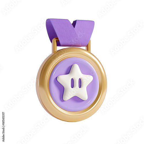 Gold medal with purple ribbon, star