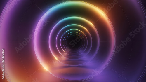 A dark, futuristic digital tunnel with glowing neon rings and light trails, suggesting rapid travel through cyberspace.