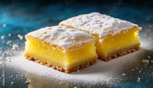 sugar dusted lemon bar with crisp edges showcasing vibrant tones and exquisite detail