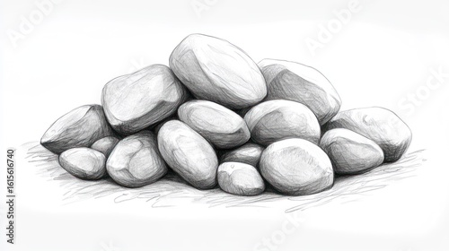 Pile of smooth rocks, hand-drawn style