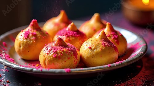 AI Generative Traditional festive Indian pastries for the Holi Festival of Colors