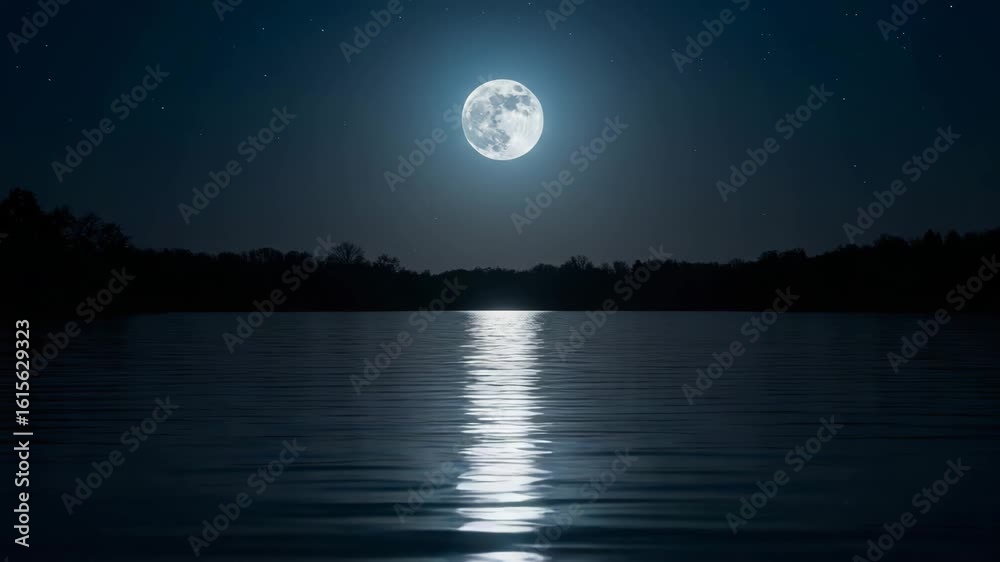 Full moon reflecting on calm water surface at night Full moon reflecting on calm water surface at night