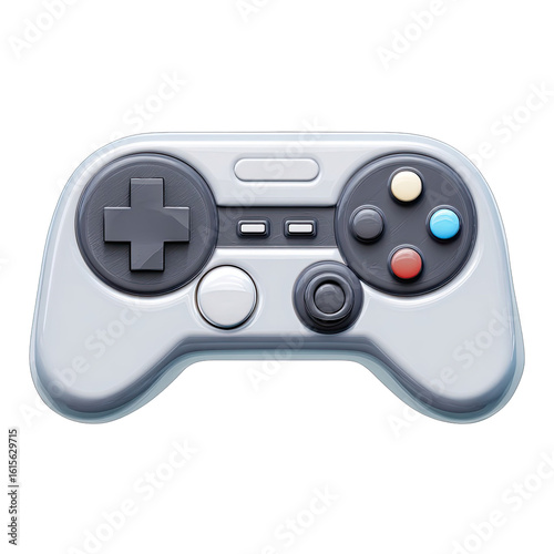 Gray video game controller,  buttons, joystick