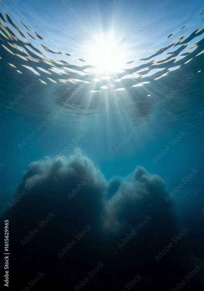 Fototapeta premium Underwater sunlight beams ocean depths