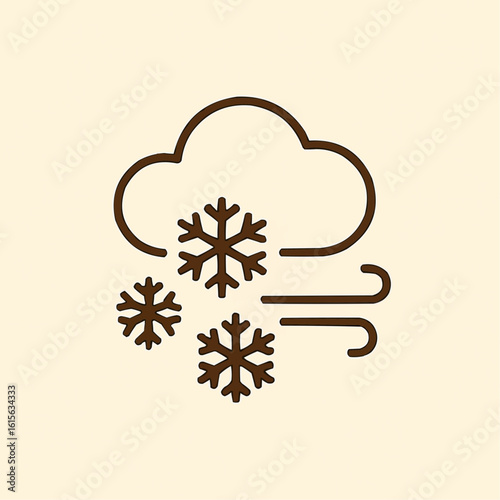 Blizzard. Cloud with multiple snowflakes and wind gust lines. Combined winter elements