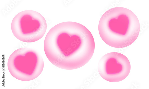 Pink Heart and Pink bubbles  on transparent background