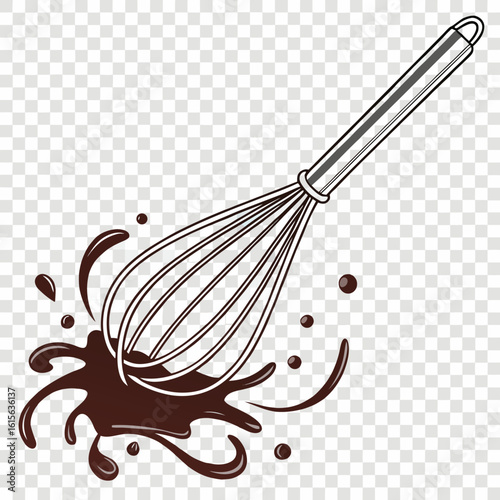 Illustration of a whisk with chocolate splash for baking and cooking related designs and culinary projects