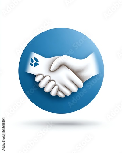 Paw Prints Handshake: A vibrant symbol of friendship, care, and collaboration. This vector illustration showcases a handshake, integrating paw prints to symbolize a compassionate connection.