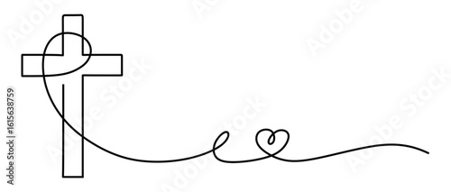 continuous line art of a cross with curved and twisting lines. Christian religious icon symbol concept. Merry Christmas