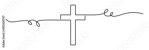 continuous line art of a cross with curved and twisting lines. Christian religious icon symbol concept. Merry Christmas