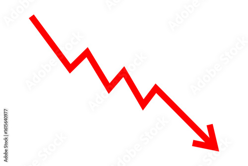 Down fall red arrow line graph financial loss concept, Red arrow downward direction, Stock market fall, Business loss, Market crash, Economic crisis. Vector illustration.