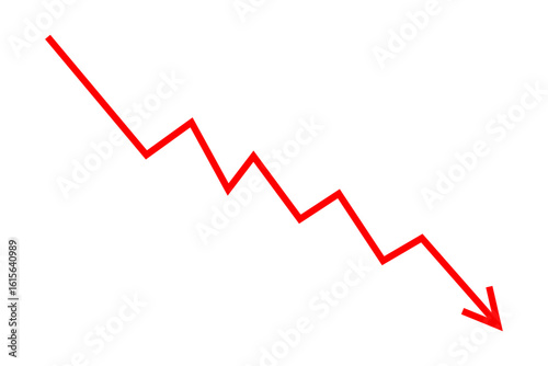 Down fall red arrow line graph financial loss concept, Red arrow downward direction, Stock market fall, Business loss, Market crash, Economic crisis. Vector illustration.