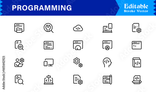 Programming Essentials Line Icon Collection – Professional, Minimal, Modern Vector Design for Developers and Coding Concepts
