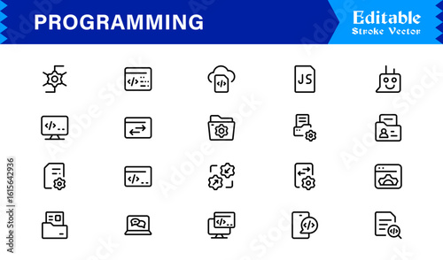 Programming Essentials Line Icon Collection – Professional, Minimal, Modern Vector Design for Developers and Coding Concepts