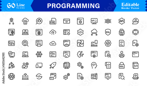 Programming Essentials Line Icon Collection – Professional, Minimal, Modern Vector Design for Developers and Coding Concepts