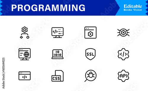 Programming Essentials Line Icon Collection – Professional, Minimal, Modern Vector Design for Developers and Coding Concepts
