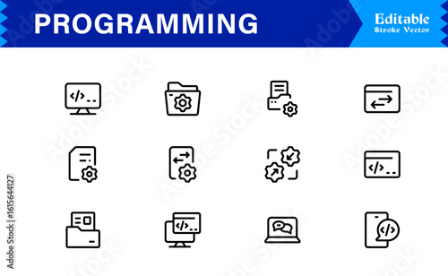 Programming Essentials Line Icon Collection – Professional, Minimal, Modern Vector Design for Developers and Coding Concepts
