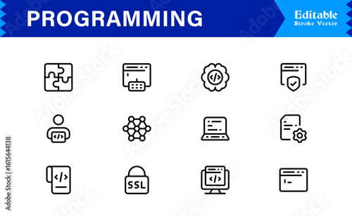 Programming Essentials Line Icon Collection – Professional, Minimal, Modern Vector Design for Developers and Coding Concepts