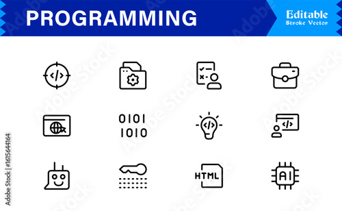 Programming Essentials Line Icon Collection – Professional, Minimal, Modern Vector Design for Developers and Coding Concepts