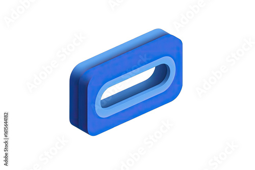 3D rendered, stylized, rectangular shape with a cutout.  Deep blue, with lighter blue inner highlights and subtle beveling