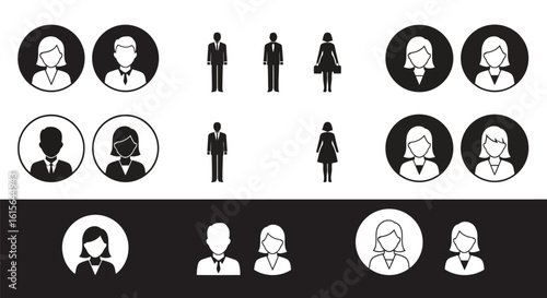 Vector art of a collection of diverse people icons representing different genders and styles