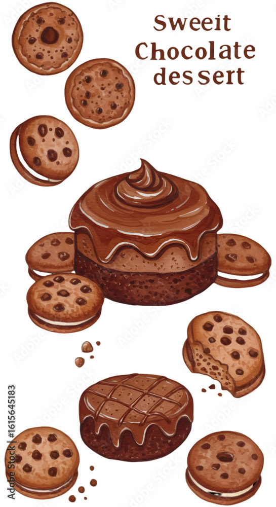 Fototapeta premium Isolated Delicious Chocolate Dessert Illustration In Brown Colors On Transparent