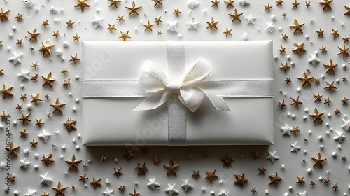 Elegant white gift box with embossed golden stars