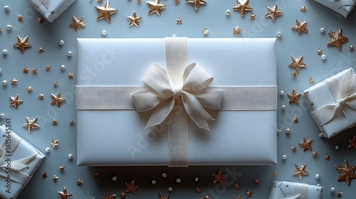 Elegant white gift box with cascading golden stars