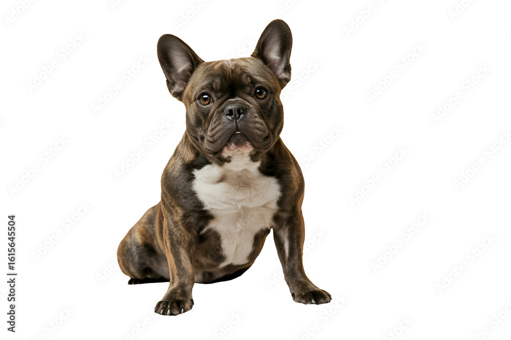 Obraz premium Elegant French Bulldog Posed on White Leather Couch