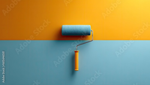 Paint roller positioned on a contrasting color background.