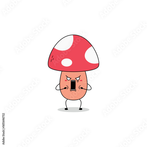 Cute mushroom cartoon character shocked expression doodle