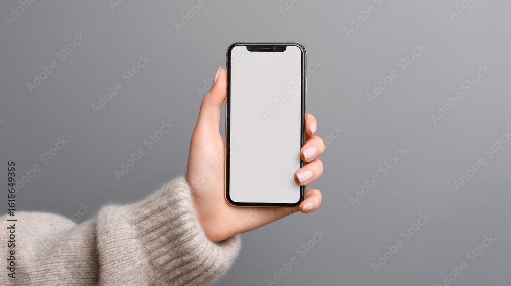 A person is holding a smartphone with a blank screen in their hand. The device is presented against a soft, neutral background, highlighting its sleek design A person is holding a smartphone with a blank screen in their hand. The device is presented against a soft, neutral background, highlighting its sleek design