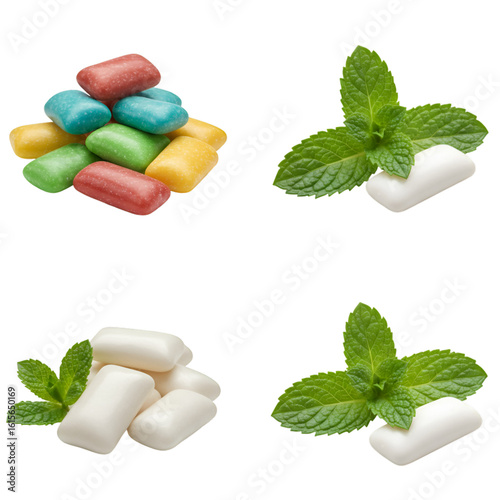 Isolated Chewing Gum And Mint Leaves Illustration Over Transparent Background