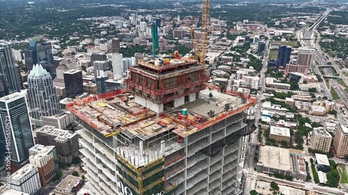 Aerial view of top of skyscraper construction