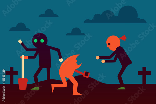 survivor burying friend zombies approaching