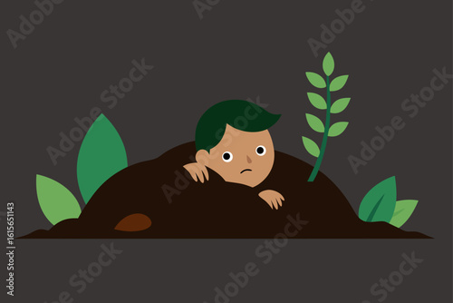 survivor burying under dirt leaves