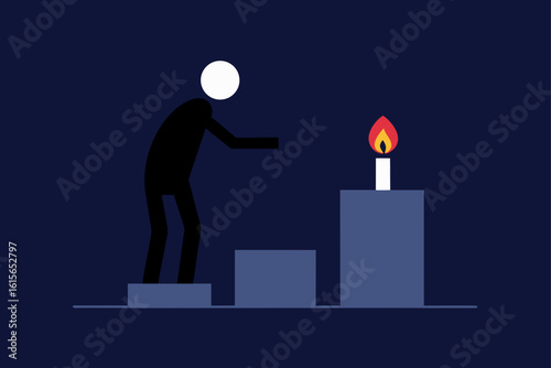 survivor placing candle on crypt
