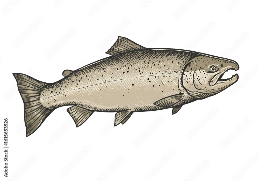 Fototapeta premium Isolated Illustration Of A Fish With Gray Scales And Black Background