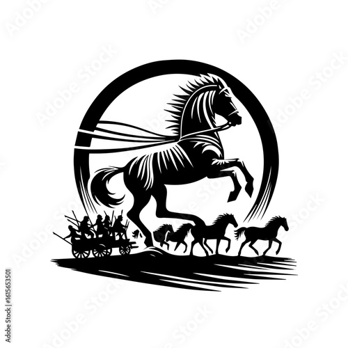 Majestic Black Silhouette of a Horse Leading a Cavalry Charge.