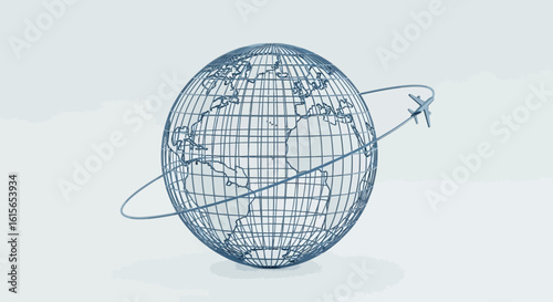 Conceptual image of global travel, showing a plane flying around a globe for travel
