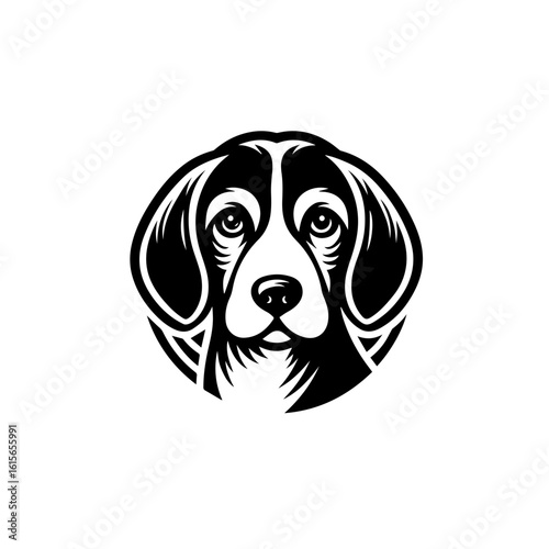 Stylized Black and White Beagle Dog Head Logo Design.