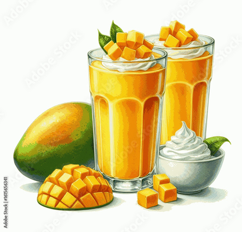 Revitalizing Droplets Smooth mango isolated watercolor vector illustration svg