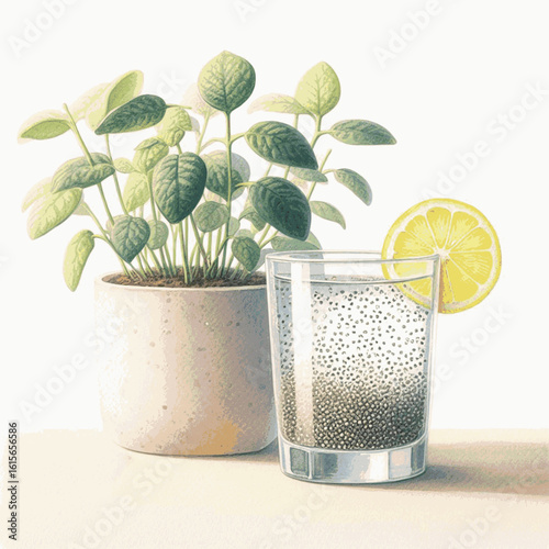 Fruity Aquarelle Chia seeds with lemon slices isolated watercolor vector illustration svg