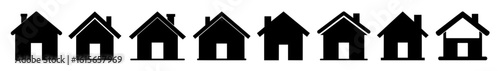 Minimal House Icon Silhouette Collection, Solid Black Shape on White Background in Simple Modern Vector Style