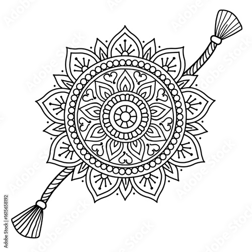 black and white mandala design with tassels clip art preview
